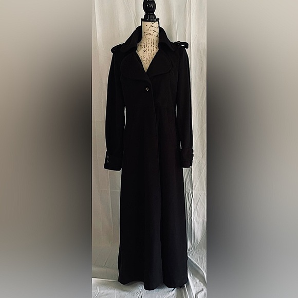 LONG FULL LENGTH TRENCH COAT XXL BLACK WITH GOLD NAUTICAL BUTTONS - Picture 2 of 7